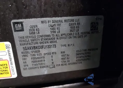 2015 Buick Enclave Leather from USA, damaged, VIN 5GAKVBKD0FJ133173